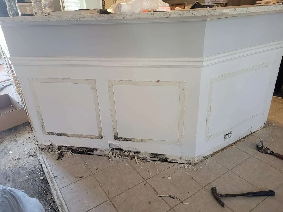 Water damage and mold on kitchen during Storm Damage Restoration in Peters